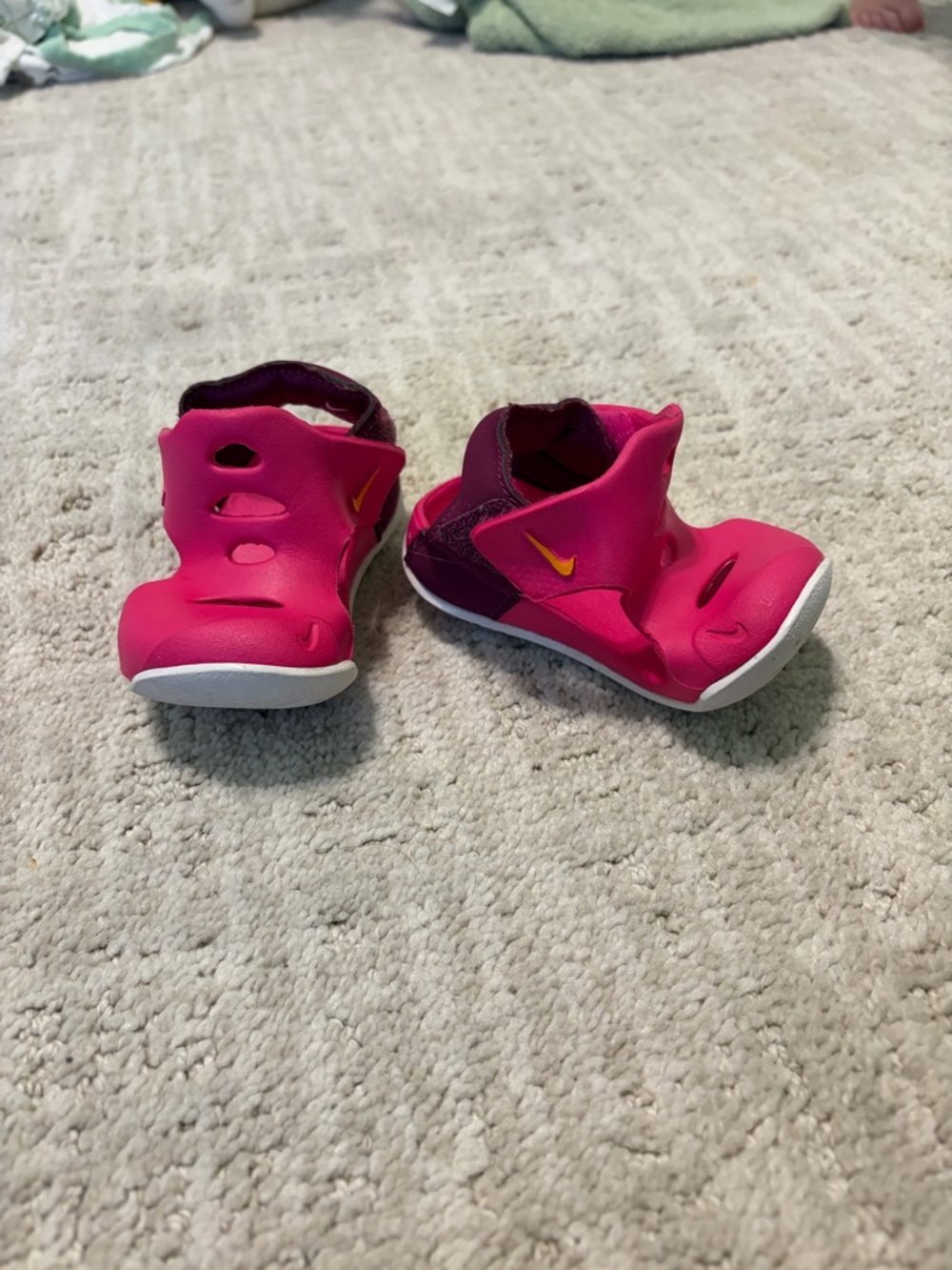Nike Toddler Pink & Magenta Soft-Fit Sandals with Yellow Swoosh